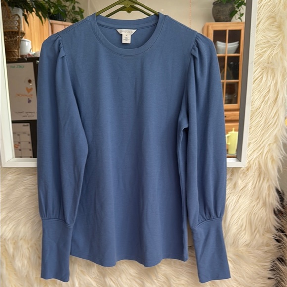 Caslon Tops - Caslon Ribbed Knit Puff Sleeve Top Blue XS